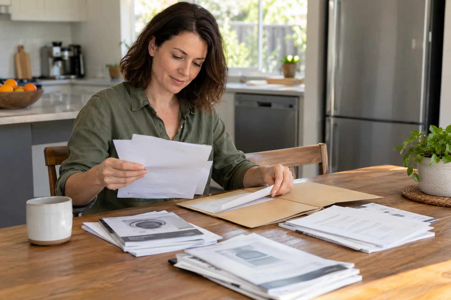 Resident sorting appliance paperwork into a folder