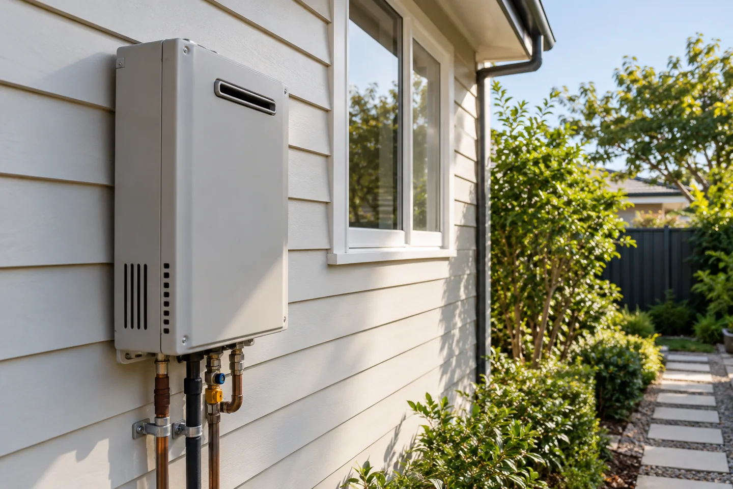 Closed hot-water system on the exterior of a home